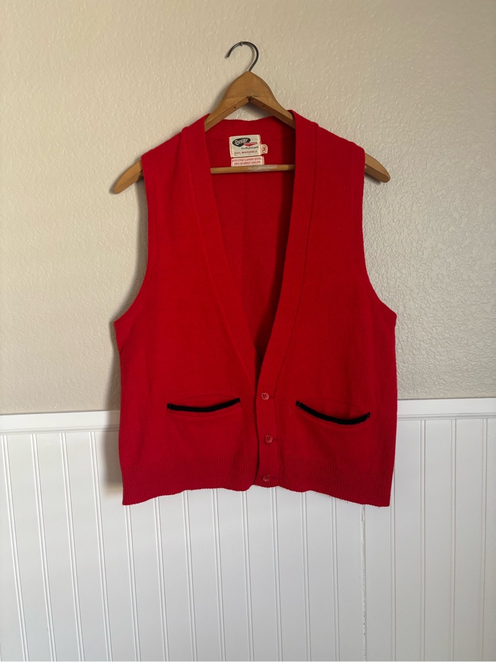 Vintage 70s Red V-Neck Button Sweater Vest